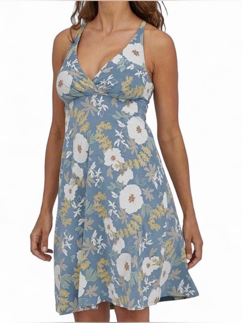 Patagonia W's S Amber Dawn Dress Flower Power Light Plume Grey - Organic Cotton